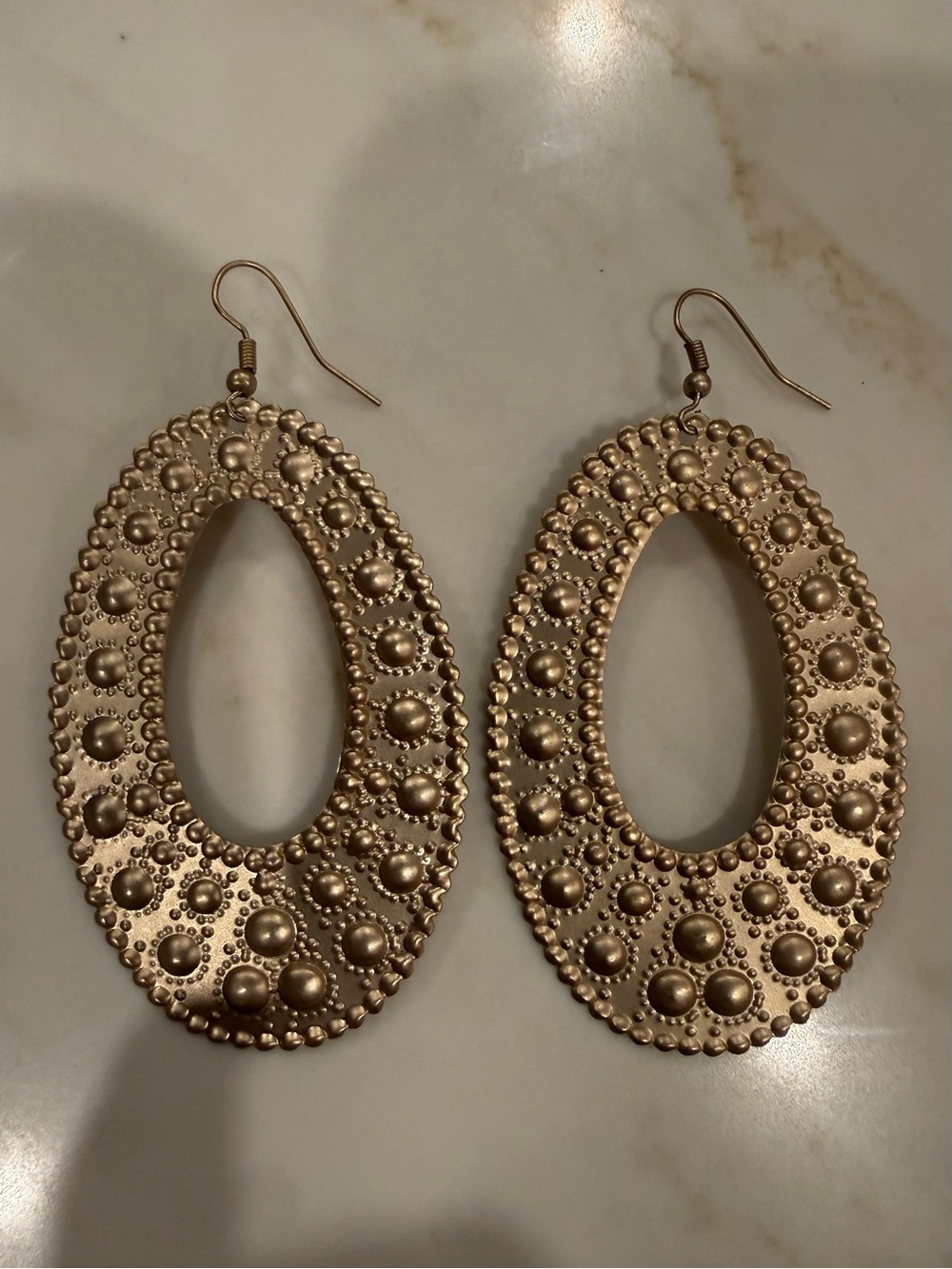 Gold-Tone Textured Oval Drop Earrings - Women Jewelry